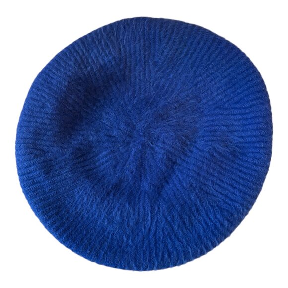 Parkhurst Blue Angora Rabbit Lambswool Blend Beret Hat Made in Canada Winter - Picture 2 of 6